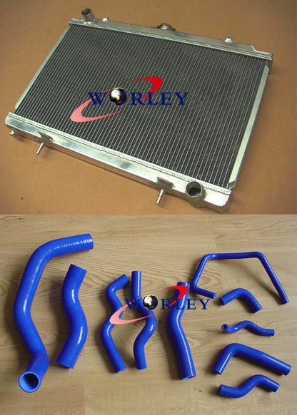 Aluminum Radiator & Blue Silicone Hose for Nissan Silvia S14 S15 200SX