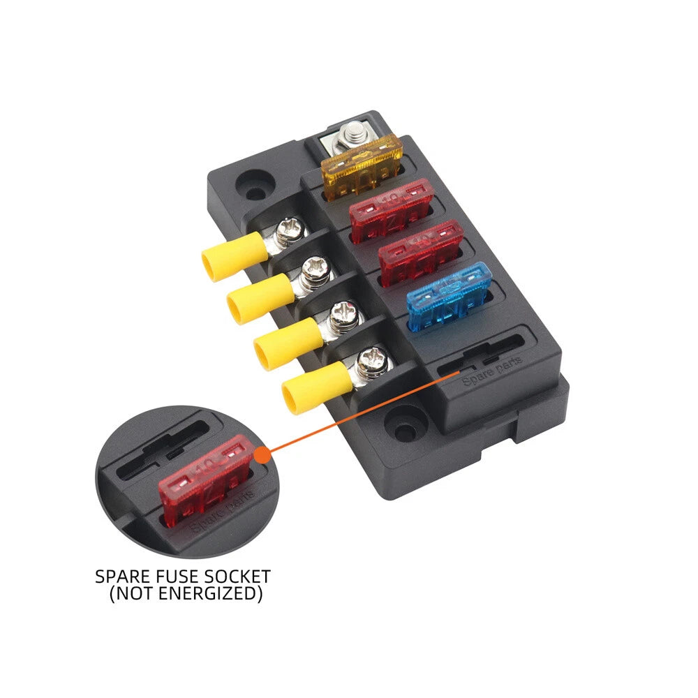 4-Way Compact Fuse Box 30A DC 32V for Universal Vehicles
