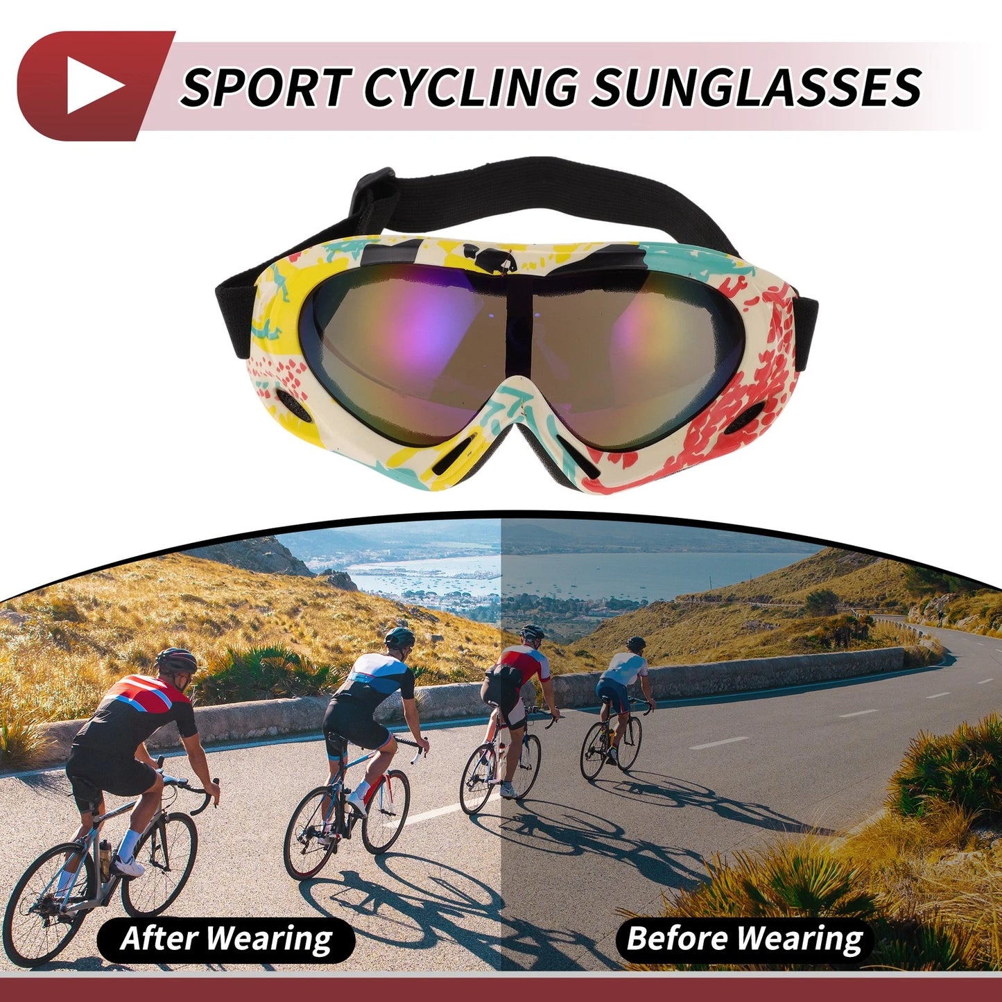 1 x Motorcycle Riding Goggles Blue Purple Lens Red Yellow White Frame PC TPU