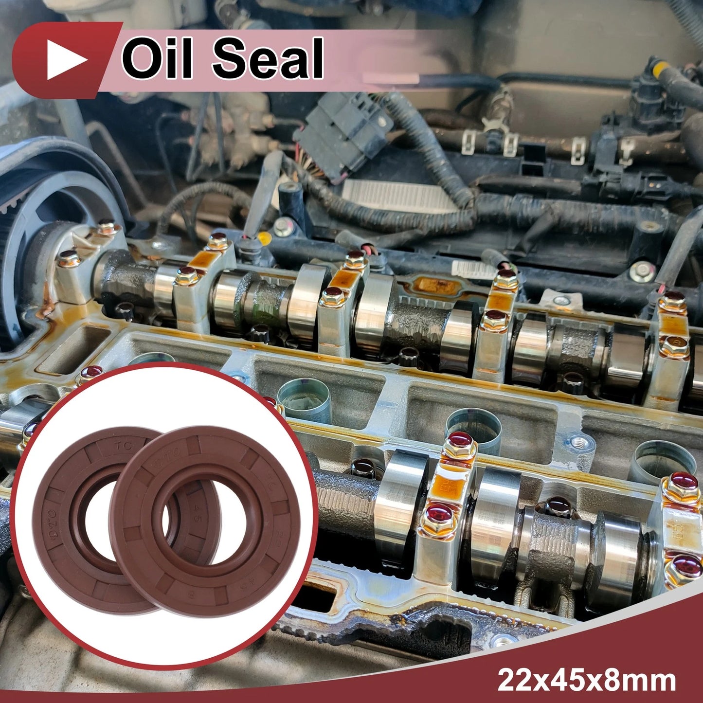 Oil Seal / 22x45x8mm / Rotary Shaft Seal FKM Rubber Brown 2 x Pcs