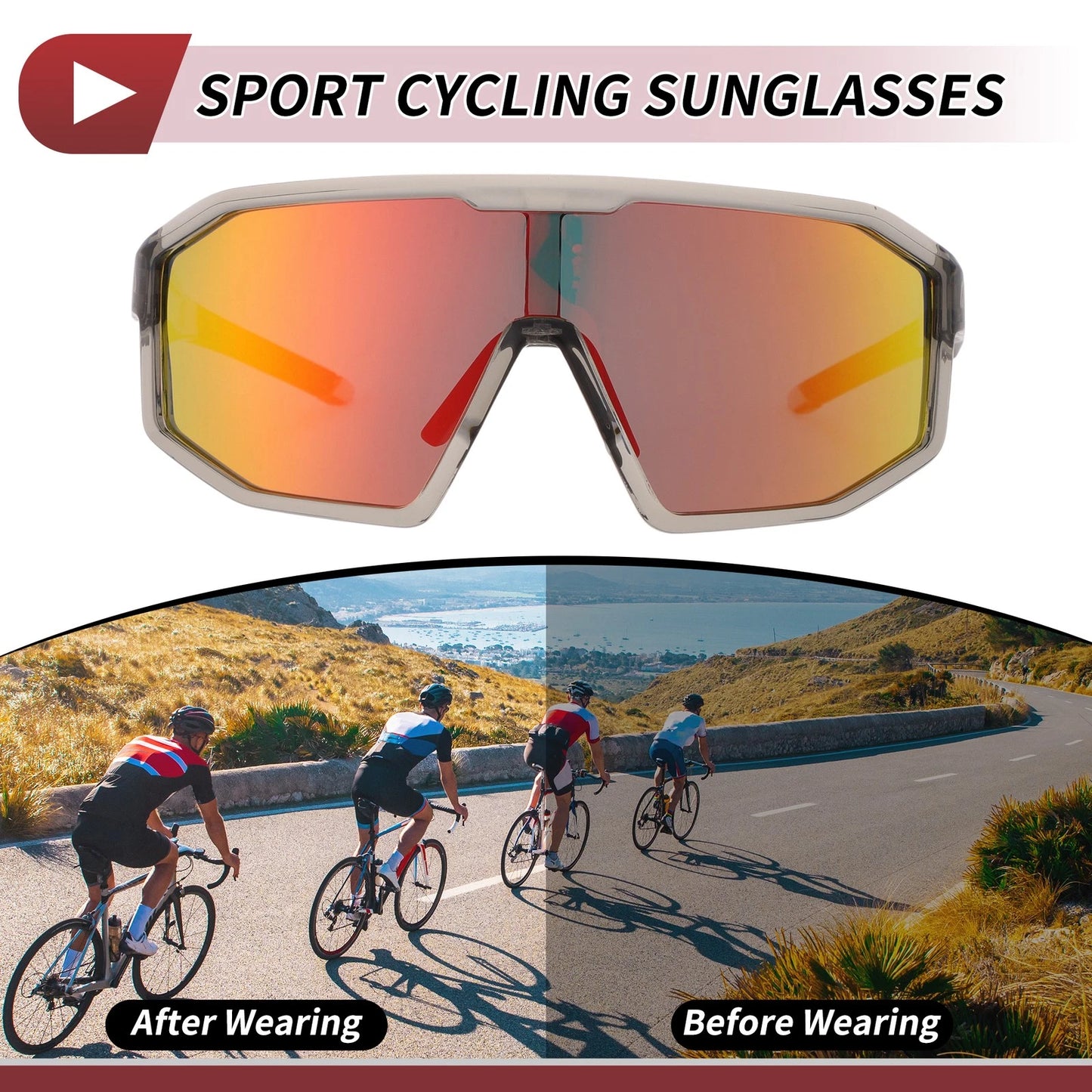 Motorcycle Riding Goggles Red Lens Clear Gray Frame UV400 for Motorcycle