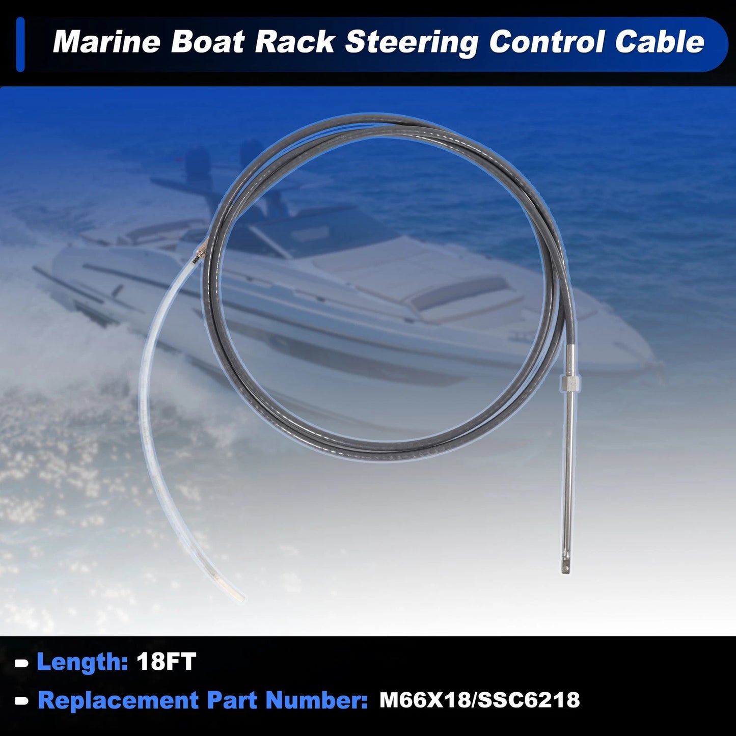 Cable / 18 ft / M66X18 Marine Boat Rack Steering Control Cable Black for Boat
