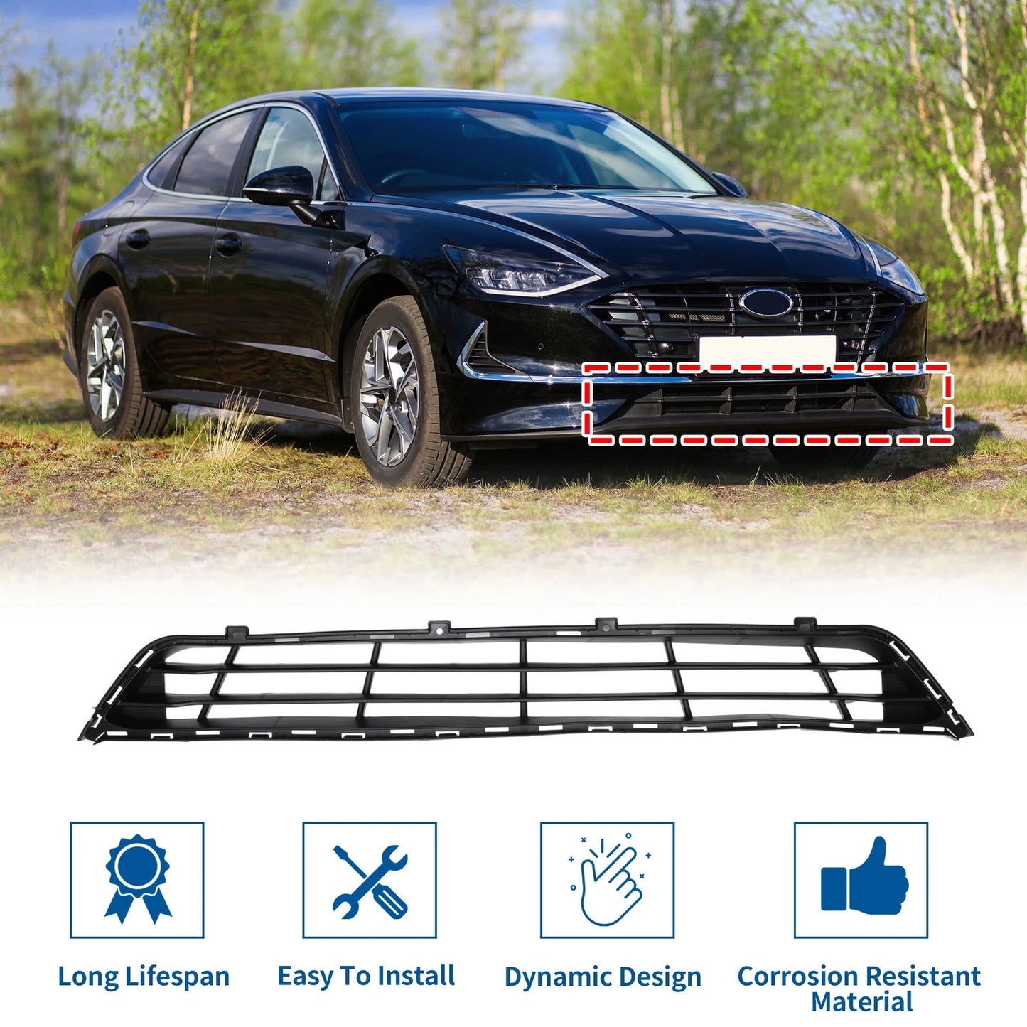 Lower Grille Front Bumper Grille for Hyundai Sonata (2018-2019)