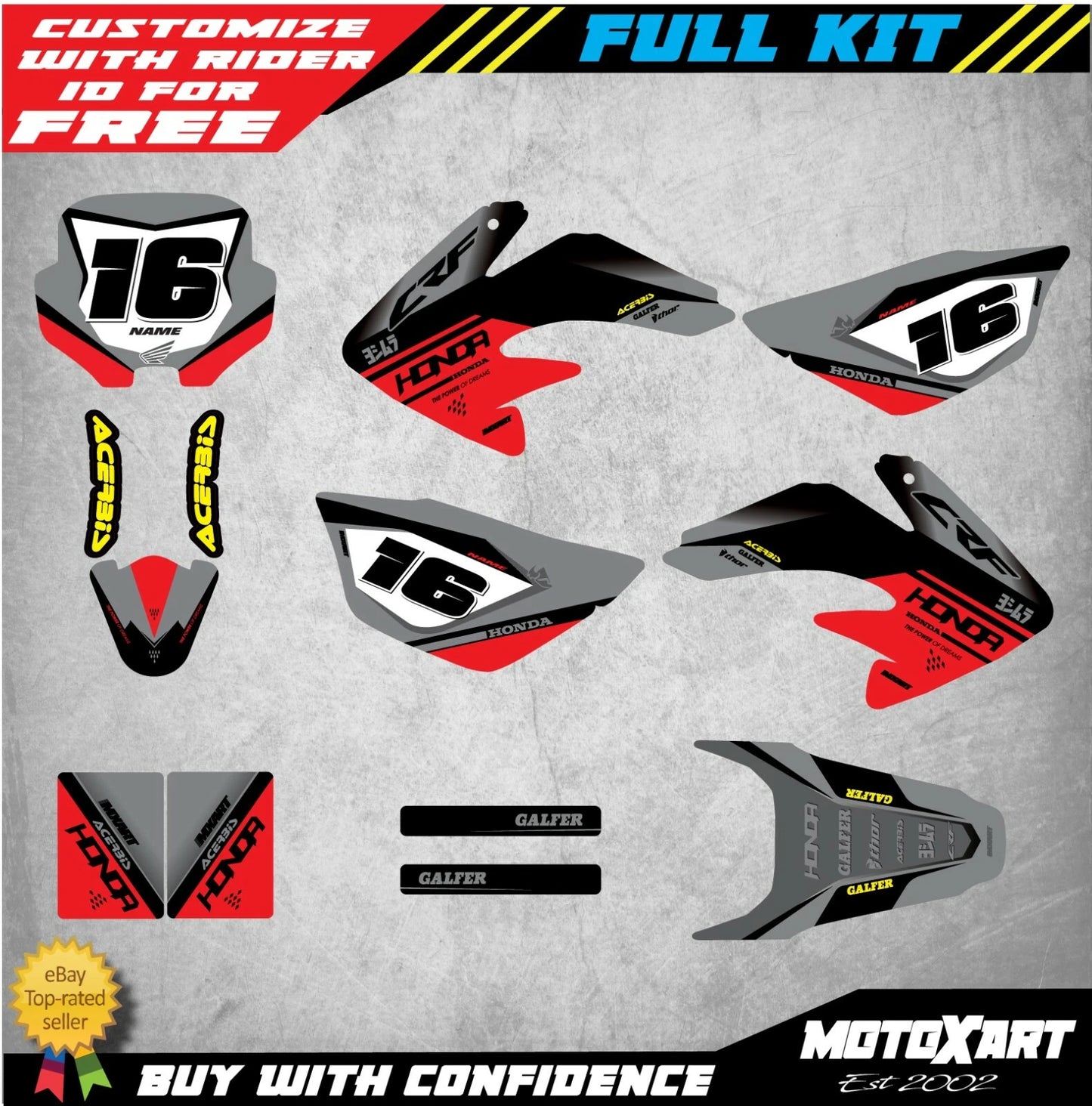 Custom Graphics Full Kit for Honda CRF80 2011-2020 STING Style Stickers