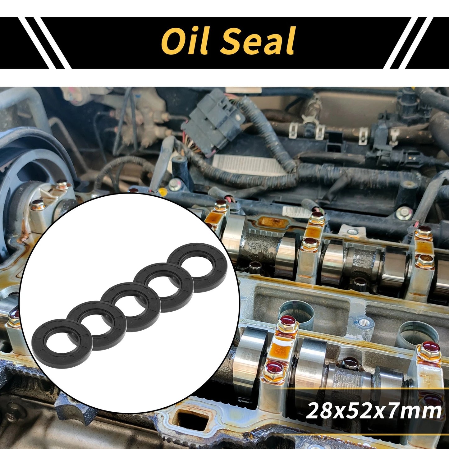 Oil Seal 28x52x7mm Rotary Shaft Seal NBR Rubber Black 5 Pcs