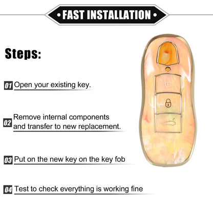 Button Smart Key Fob Case Cover TPU Orange for Porsche Cayenne (2011-2018)