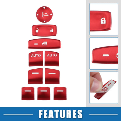 10 x Car Master Window Switch Button Covers for Honda Accord (2018-2022) Red