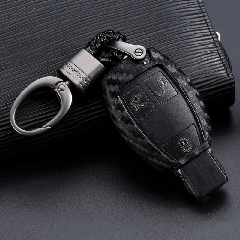 Carbon Fiber Remote Key Case Shell Cover for Benz A B C E Class (2010-2023)