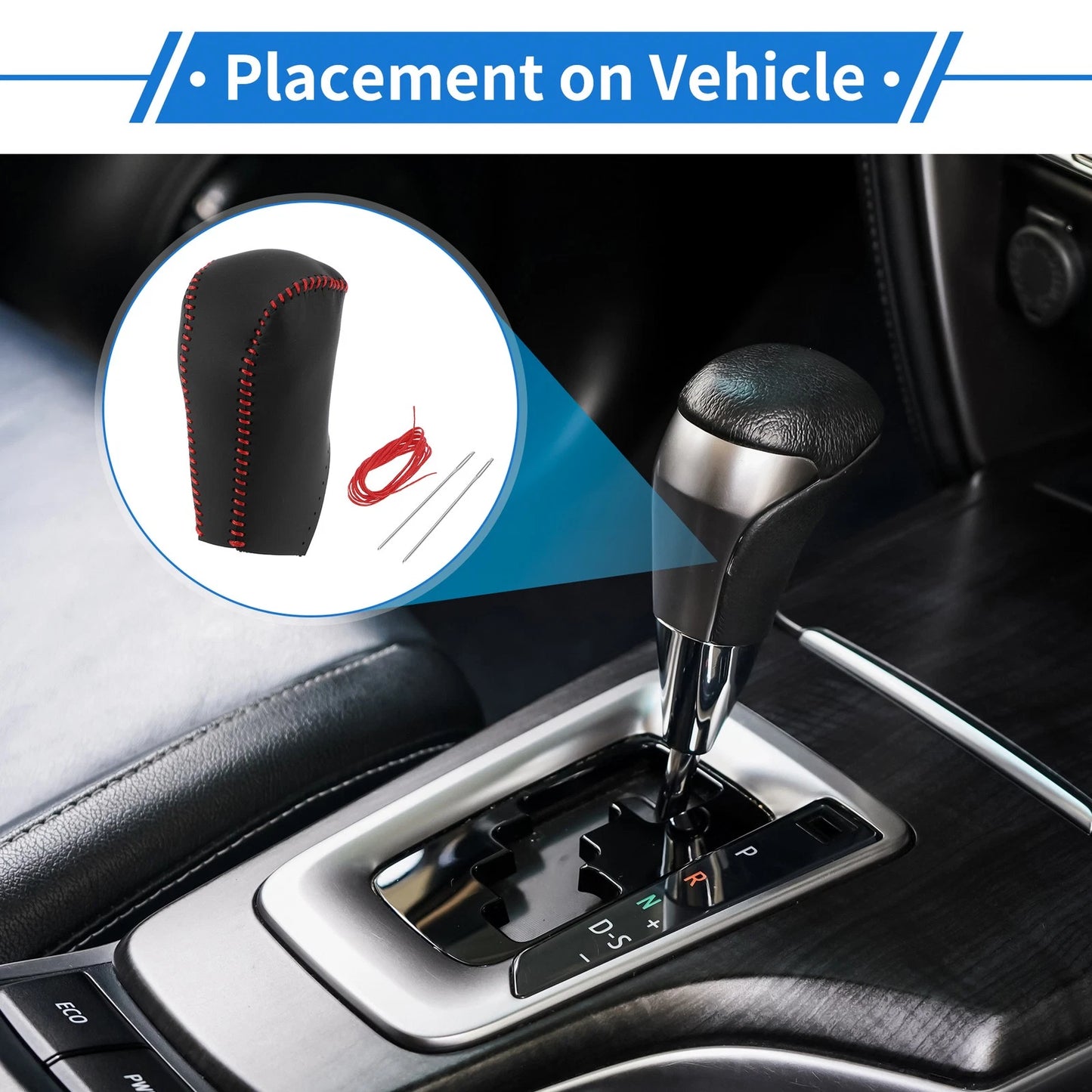 Car Gear Shift Knob Cover for Toyota RAV4 (2013-2016) Black Red Faux Leather