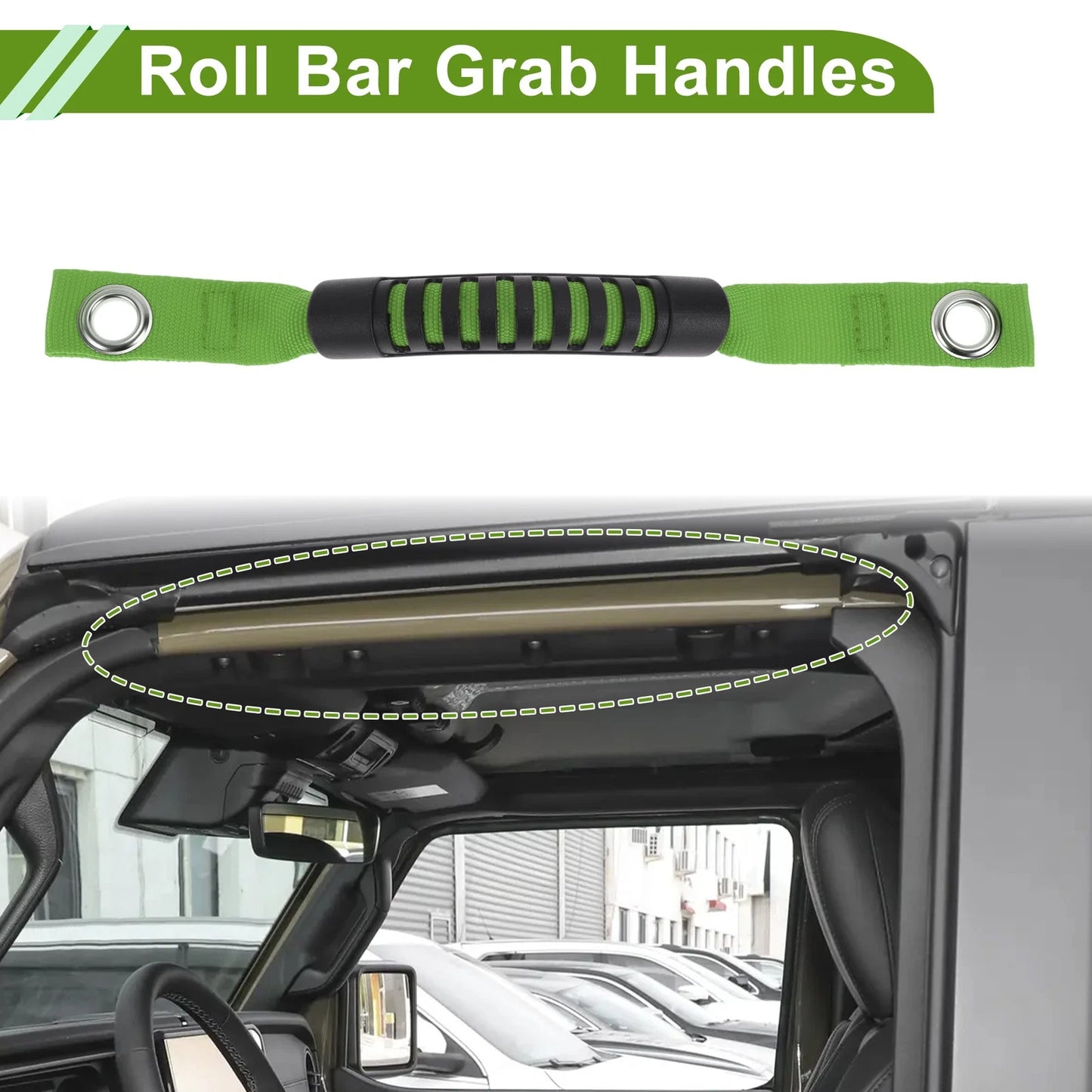 Roll Bar Grab Handles for Jeep Wrangler (2018-2026) Black Green