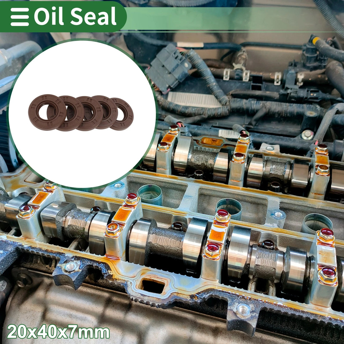 Oil Seal 20x40x7mm FKM Rubber Brown 5 Pcs