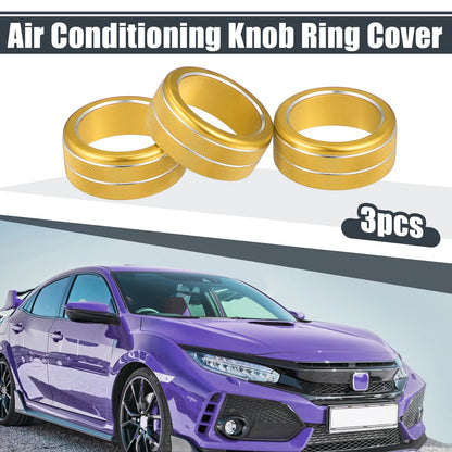 3 x Gold Aluminum AC Climate Control Knob Ring Covers for Honda Civic (2021-2022)