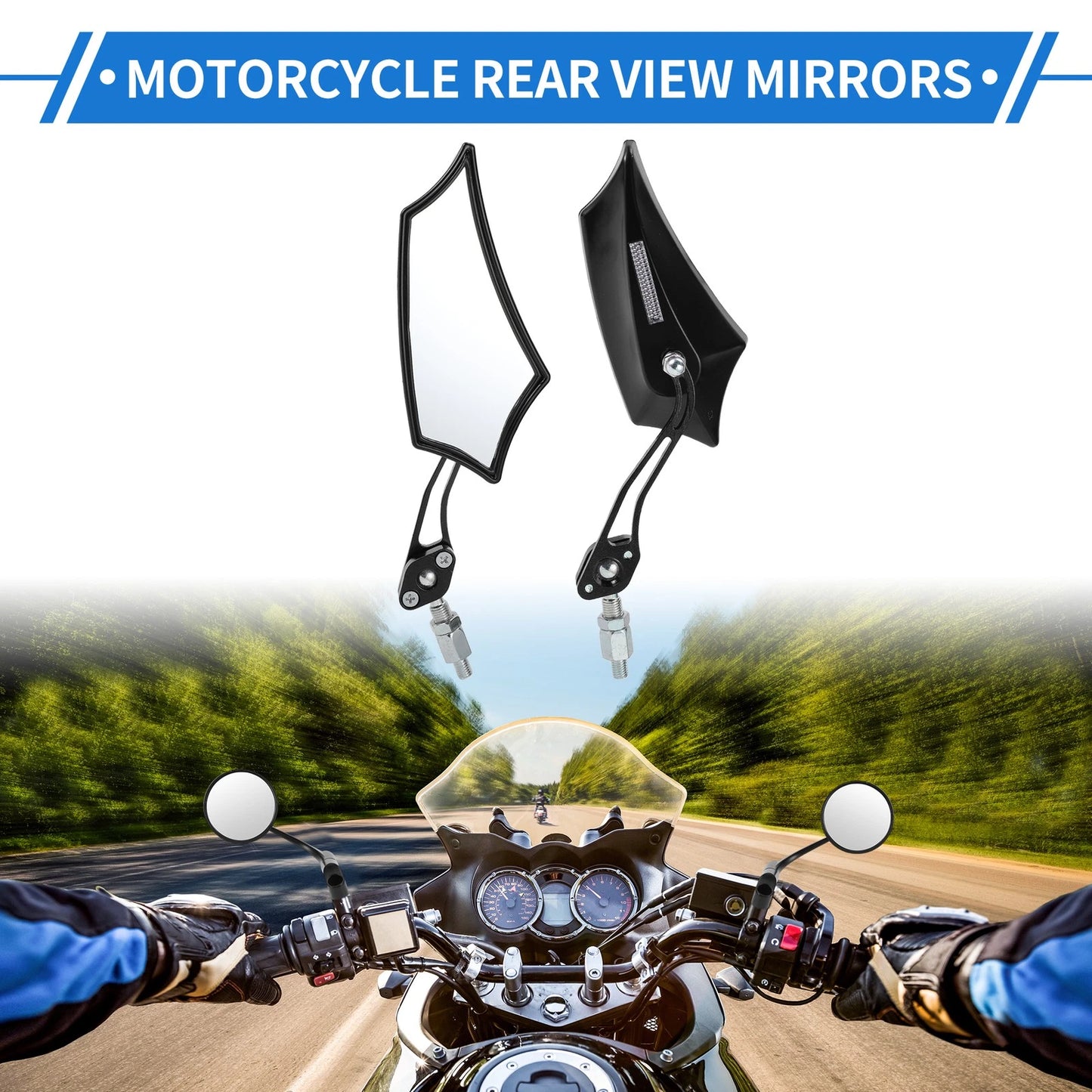 Motorcycle Rear View Mirrors Prismatic Shape Handlebar Mirrors Black