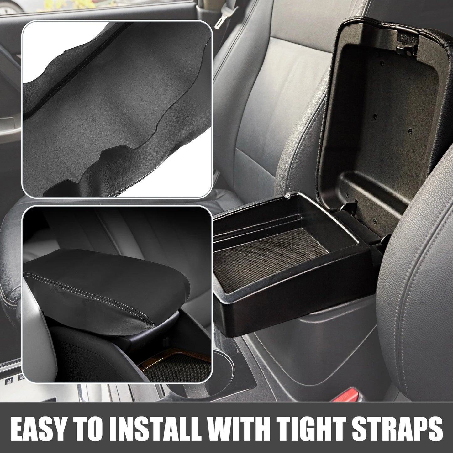 Console Armrest Cover for Dodge Charger (2008-2010) Black White Stitches