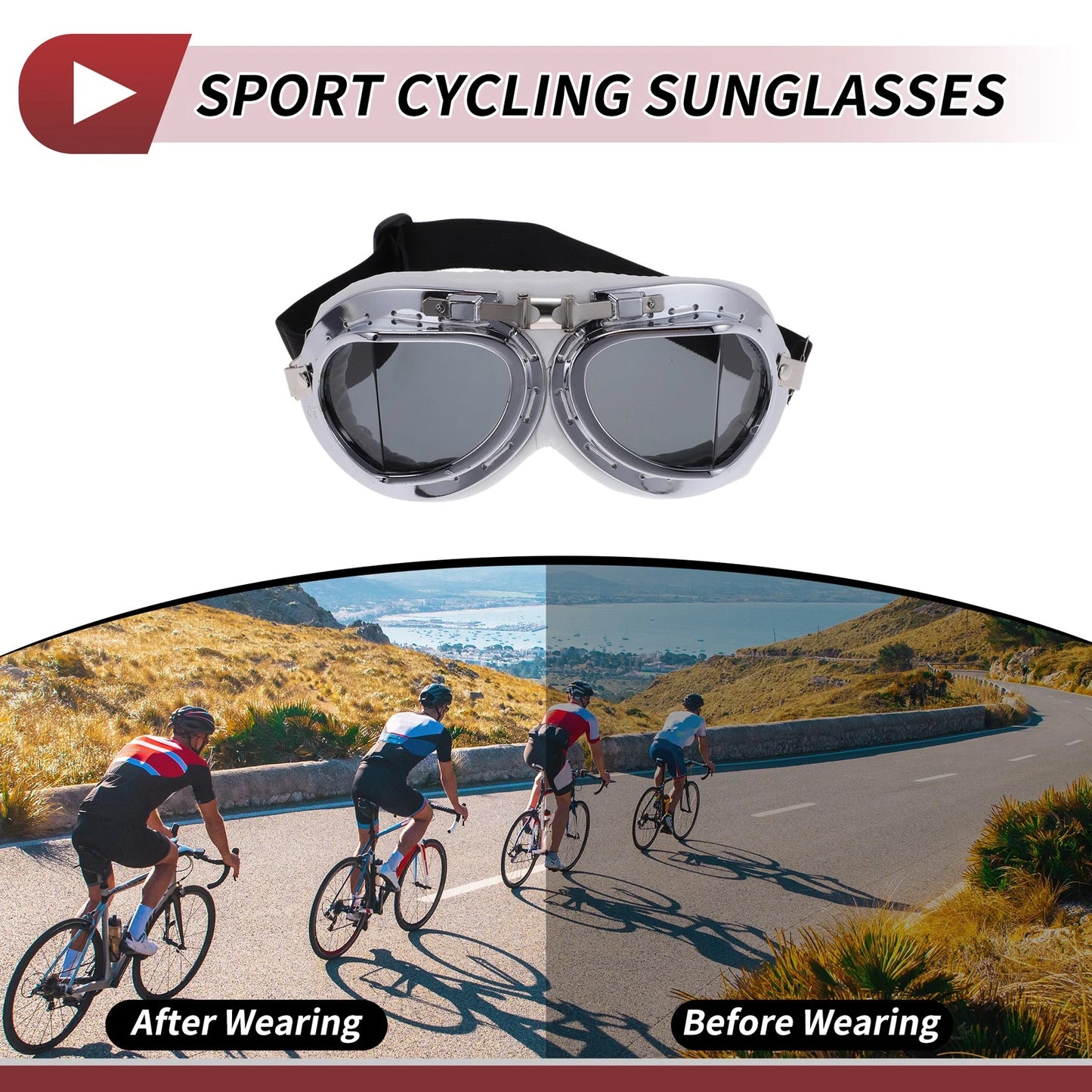 Set Riding Goggles Dark Gray Lens White Frame PC Cycling Sunglasses