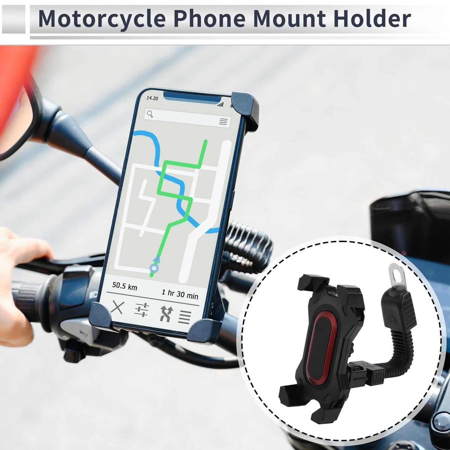 Phone Mount for Motorcycle Rearview Mirror 4.7–7.2 in Red