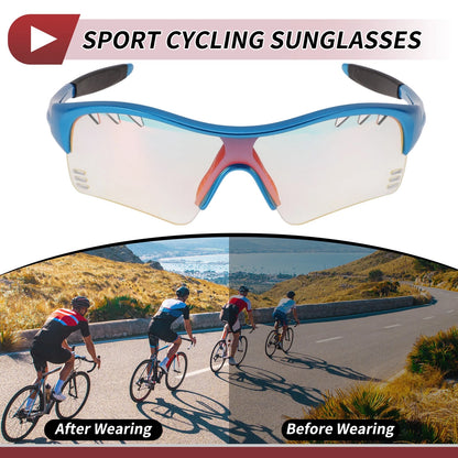 Motorcycle Riding Goggles Light Red Lens Blue Frame PC TPU Cycling Sunglasses
