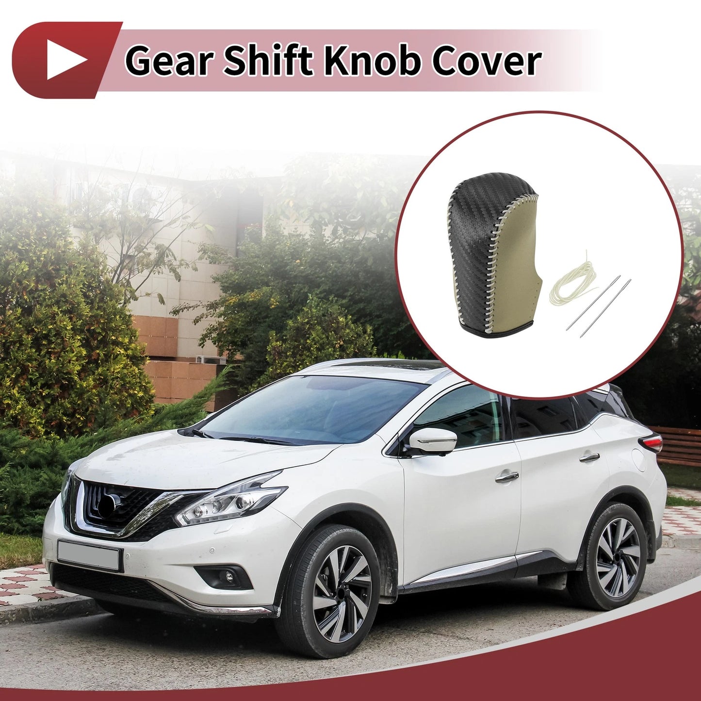 Gear Shift Knob Cover for Nissan Murano (2009-2013) Black Beige Faux Leather