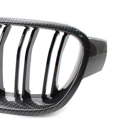 2 x Front Grille Kidney for BMW 3 Series F30 F31 Carbon Fiber Black (2012-2018)