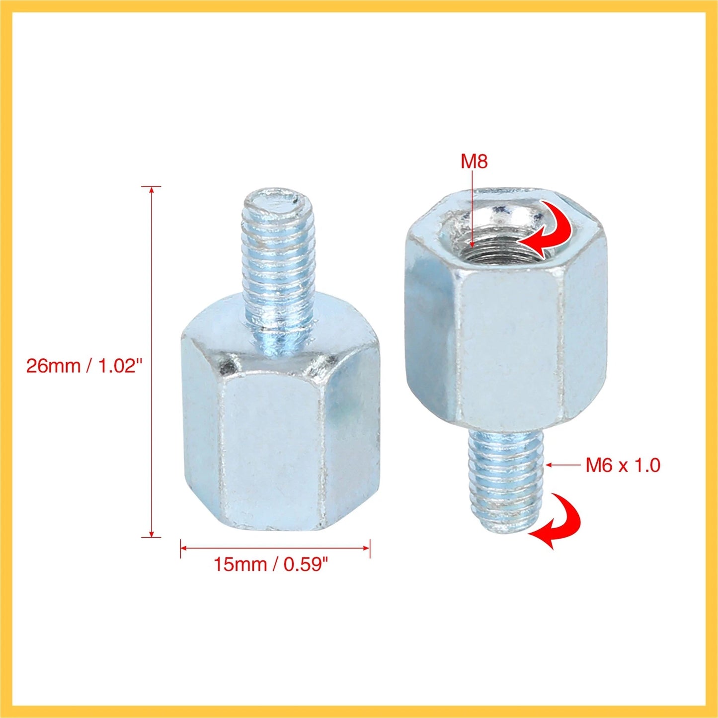 Rearview Mirrors Adapter 2 x 8mm RH to 6mm RH for Motorcycle Bike