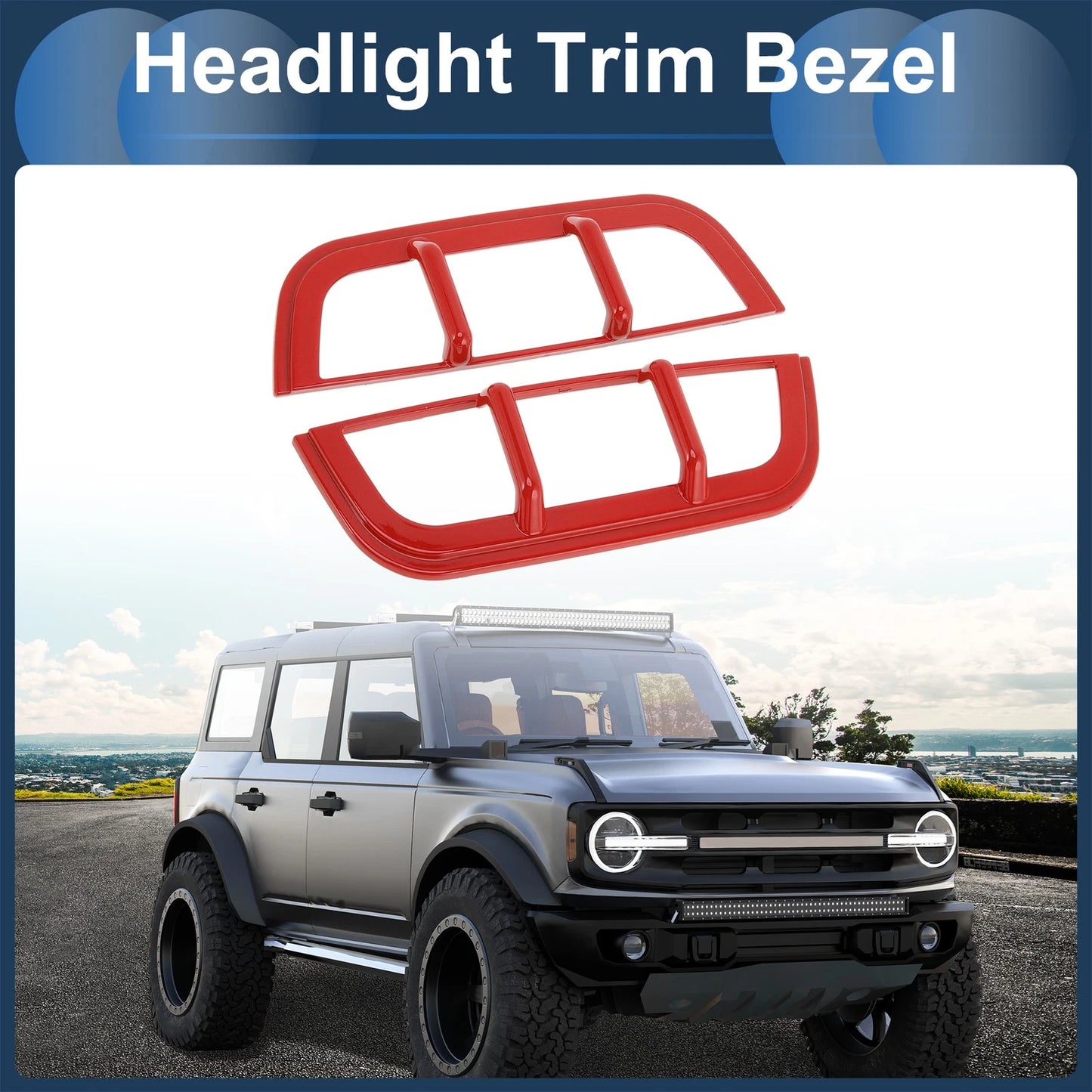 Headlight Trim Bezels for Ford Bronco (Red) - 2 x Front Left & Right