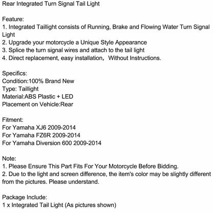 Integrated Turn Signal Tail Light for Yamaha Diversion 600 XJ6 FZ6 (2009-2017)