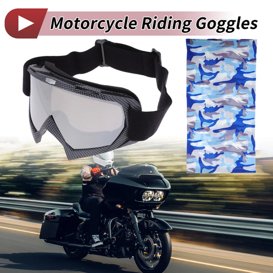 Motorcycle Riding Goggles Silver Tone Lens Black Gray Frame PC TPU