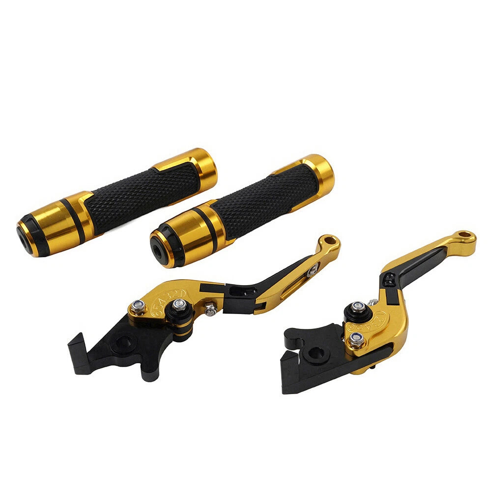 Gold Extendable Brake Clutch Levers & Handlebar Grips for Suzuki GSXS125