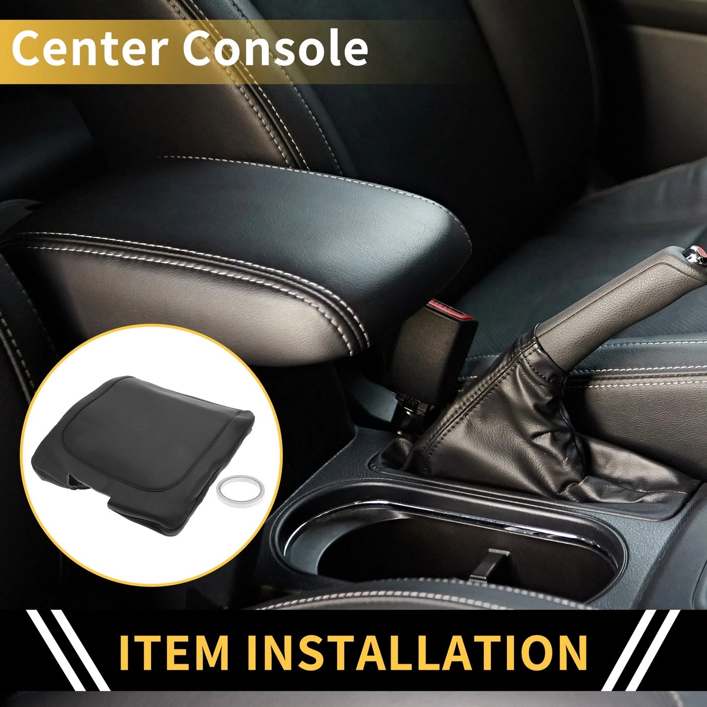 Center Console Armrest Cover for Dodge Ram Microfiber Leather Black