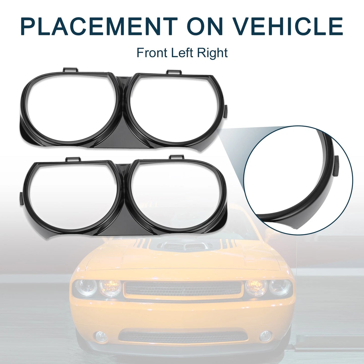 1 Pair Front Headlight Trim Bezel for Dodge Challenger (2008 - 2014)