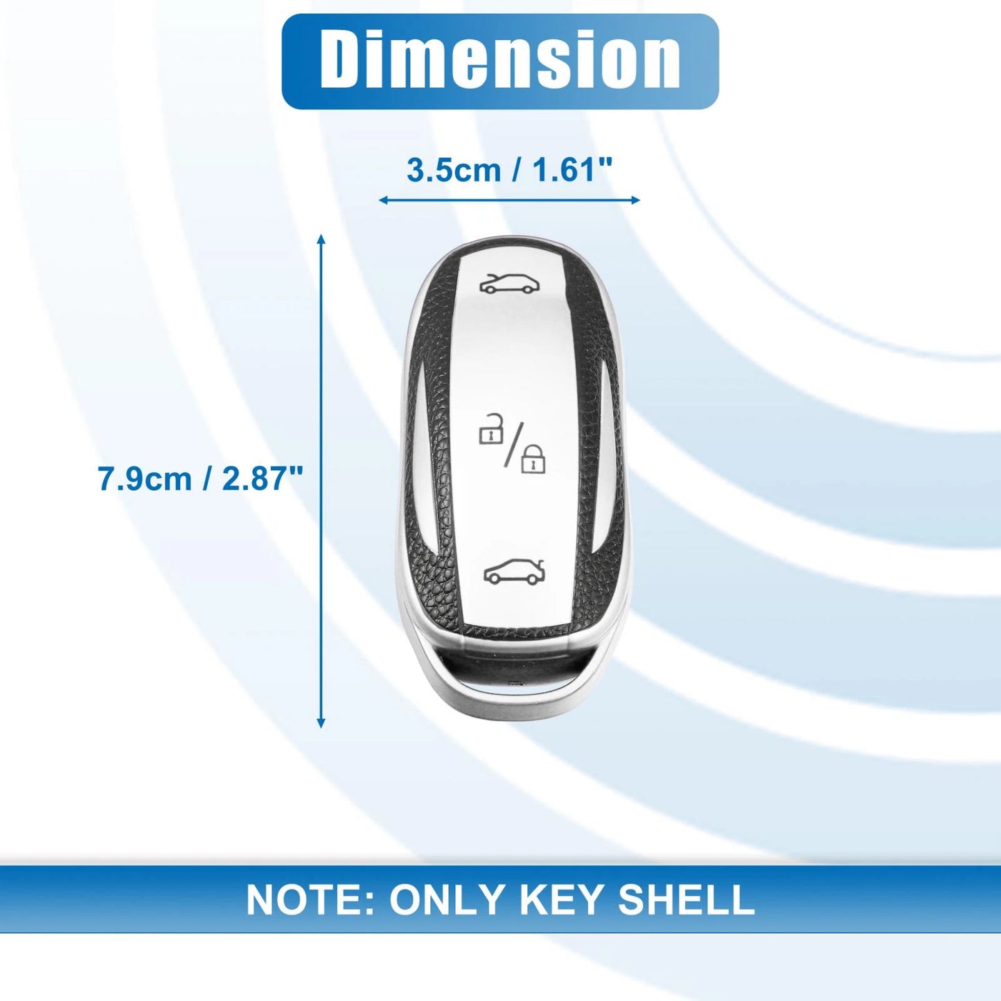Smart Key Fob Case Cover for Tesla X 2016-2018 Silver Tone