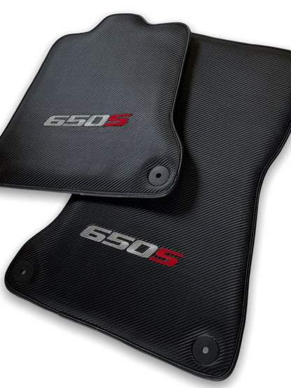 Floor Mats Set for McLaren 650S Black Carbon Fiber Leather (2014-2019)