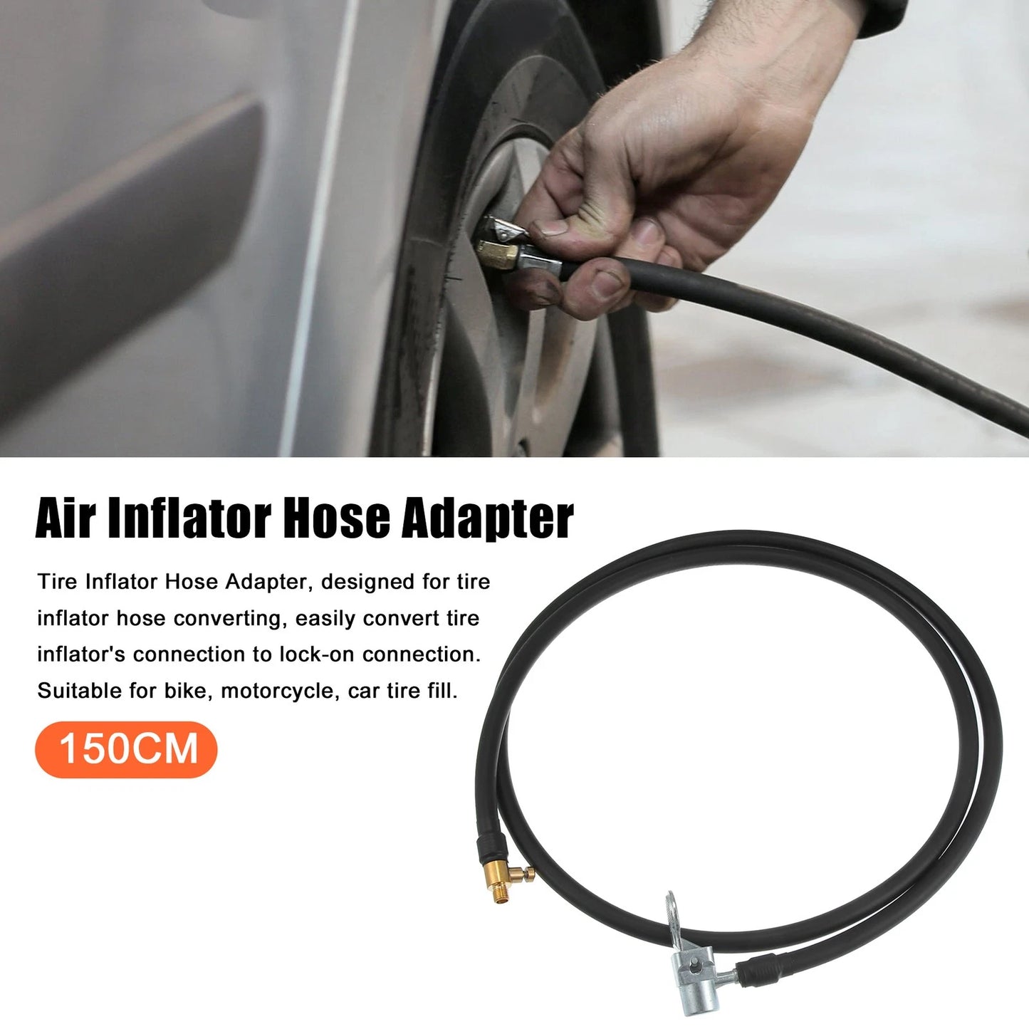 Tire Inflator Pump Hose with Locking Air Chuck 150cm for Car Motorcycle