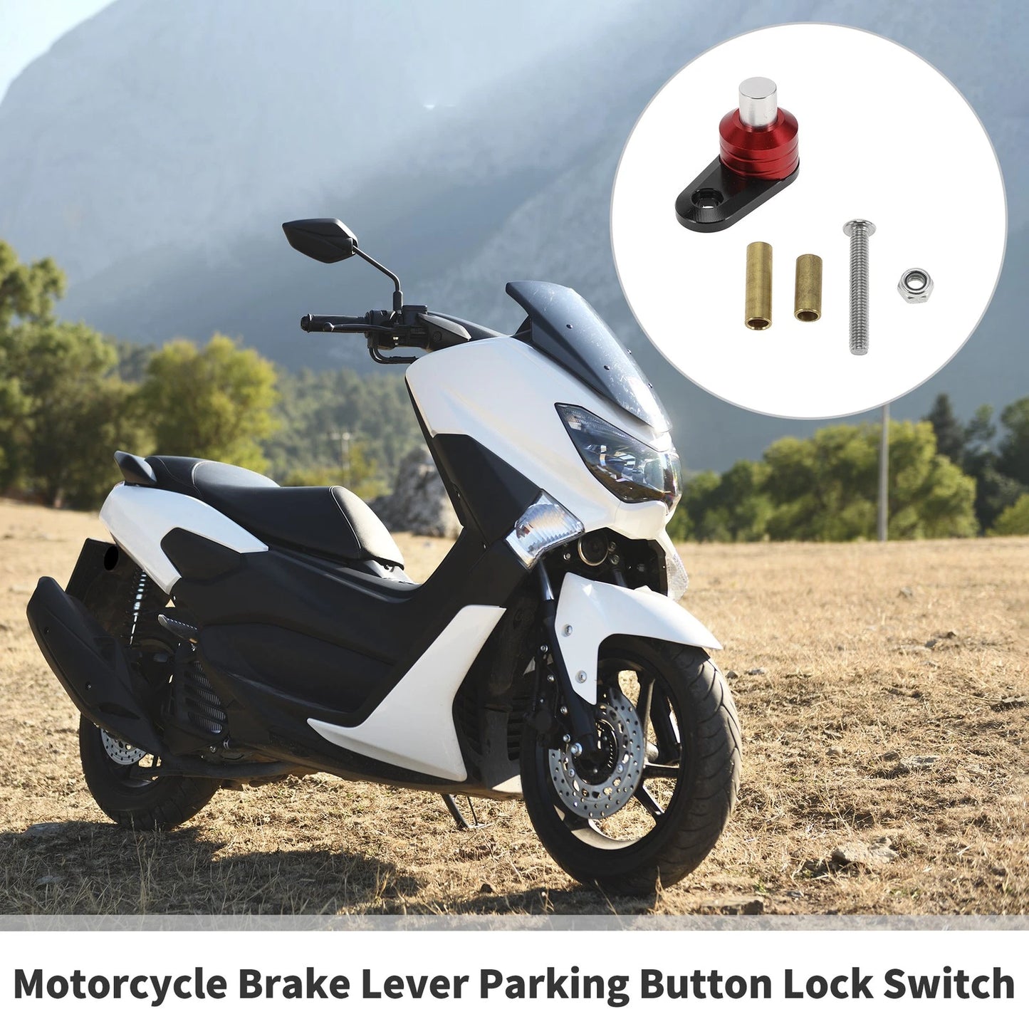 Set Brake Lever Parking Button Lock Switch Red for Motorcycle