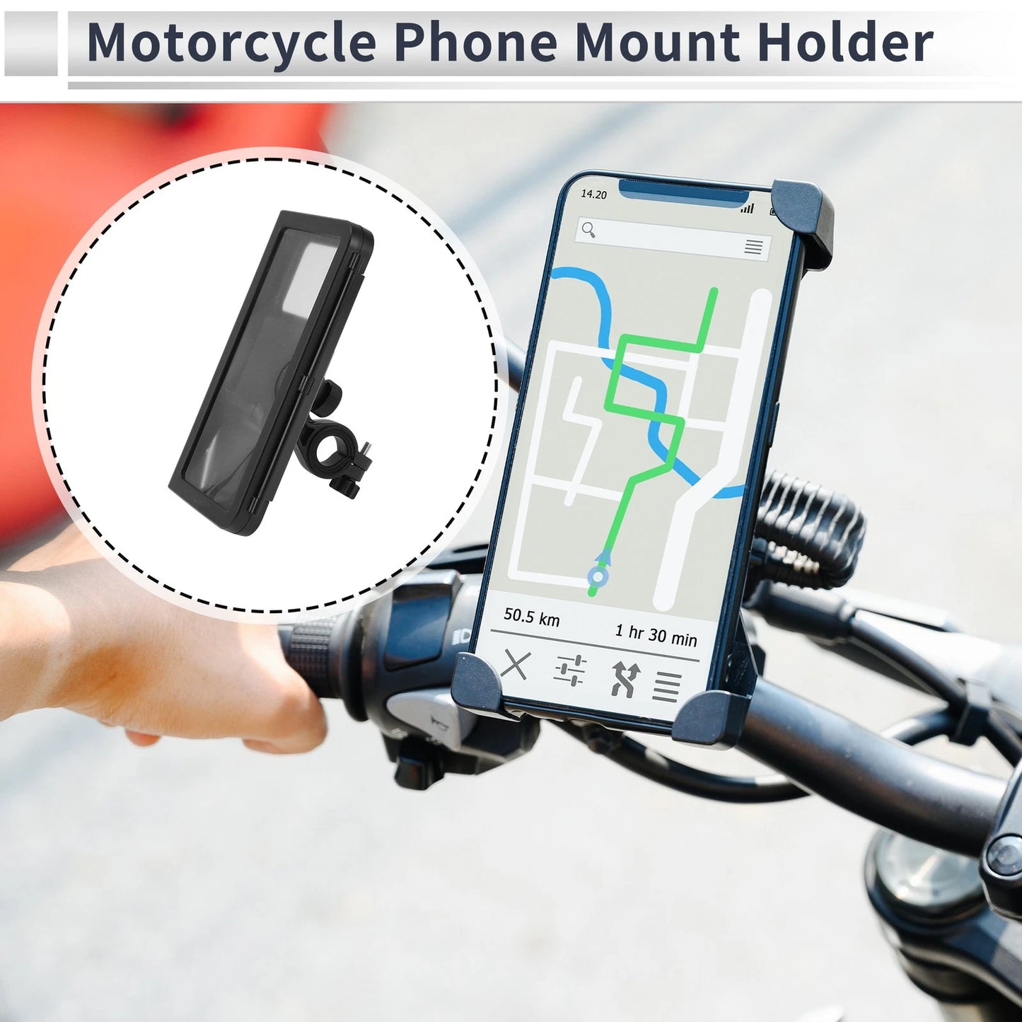 Phone Mount Holder 4.7-7 in for Motorcycle Handlebar ABS PC