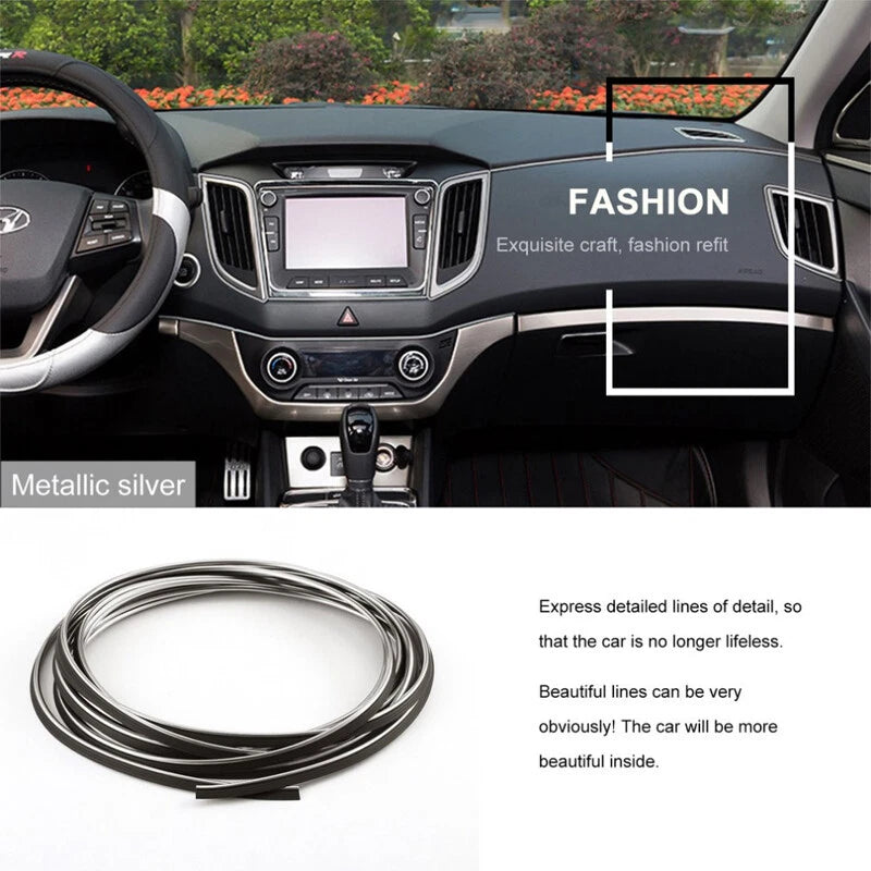 5M Silver Car Interior Door Panel Edge Line Molding Trim