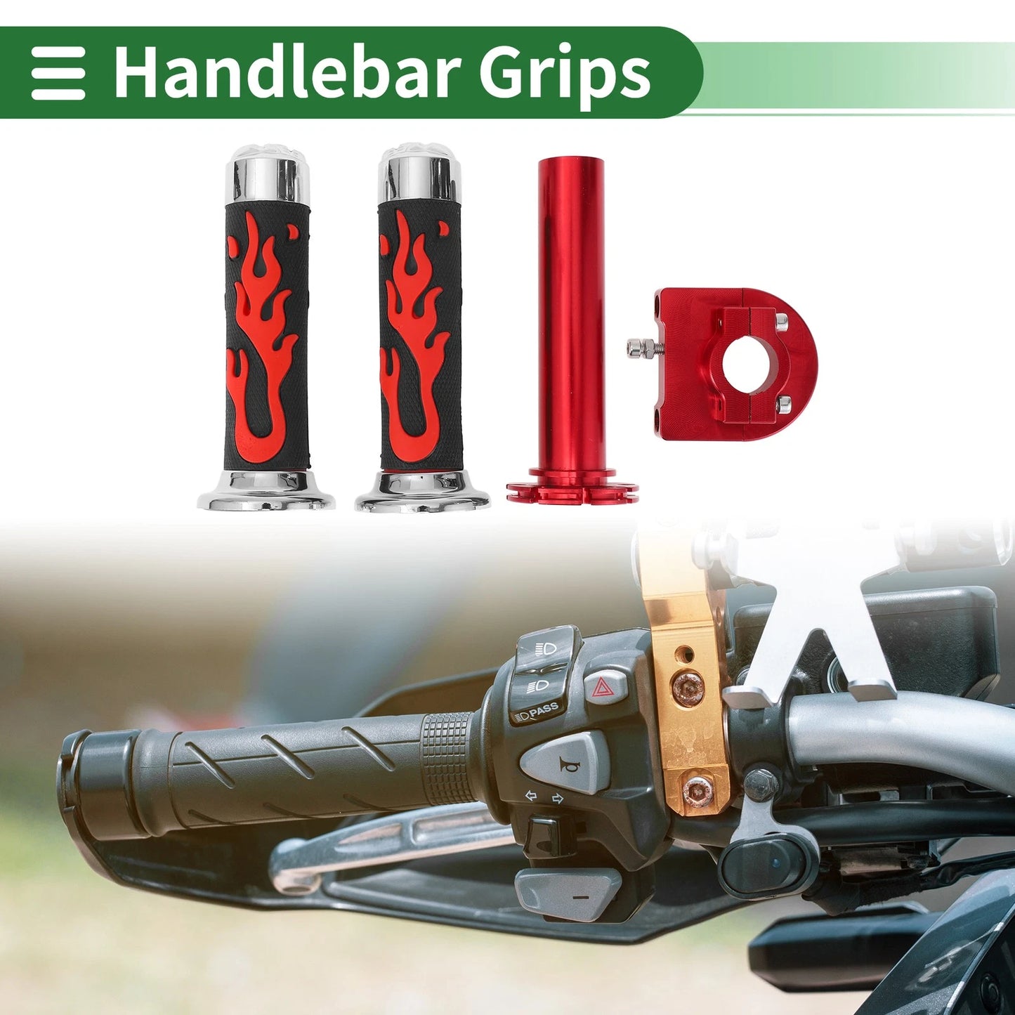 Hand Grips Cover for Motorcycle Rubber Red Flame Pattern