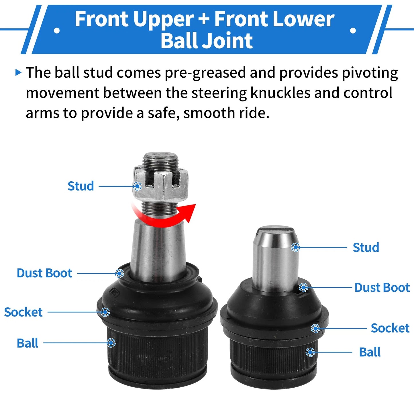 4 Pcs Front Upper & Lower Ball Joints for Ford E-150 (2007-2014)
