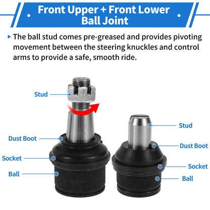 4 Pcs Front Upper & Lower Ball Joints for Ford E-150 (2007-2014)