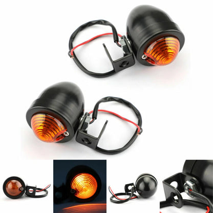 2 x Universal Black Mini Turn Signal Lights for Vintage Motorcycle