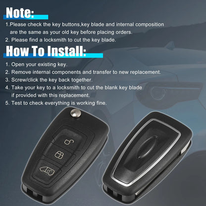 3 x Car Fob Key Case Shell for Ford Transit (2014-2023)