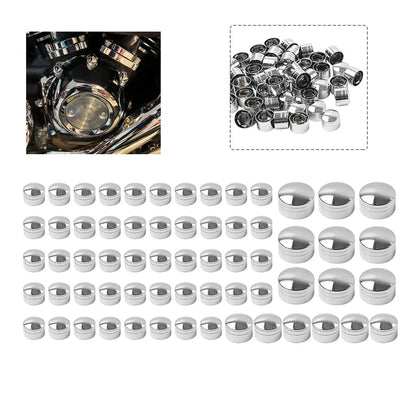 63 Pcs Chrome Engine Topper Bolt Caps for Harley Softail FXST (2000-2006)