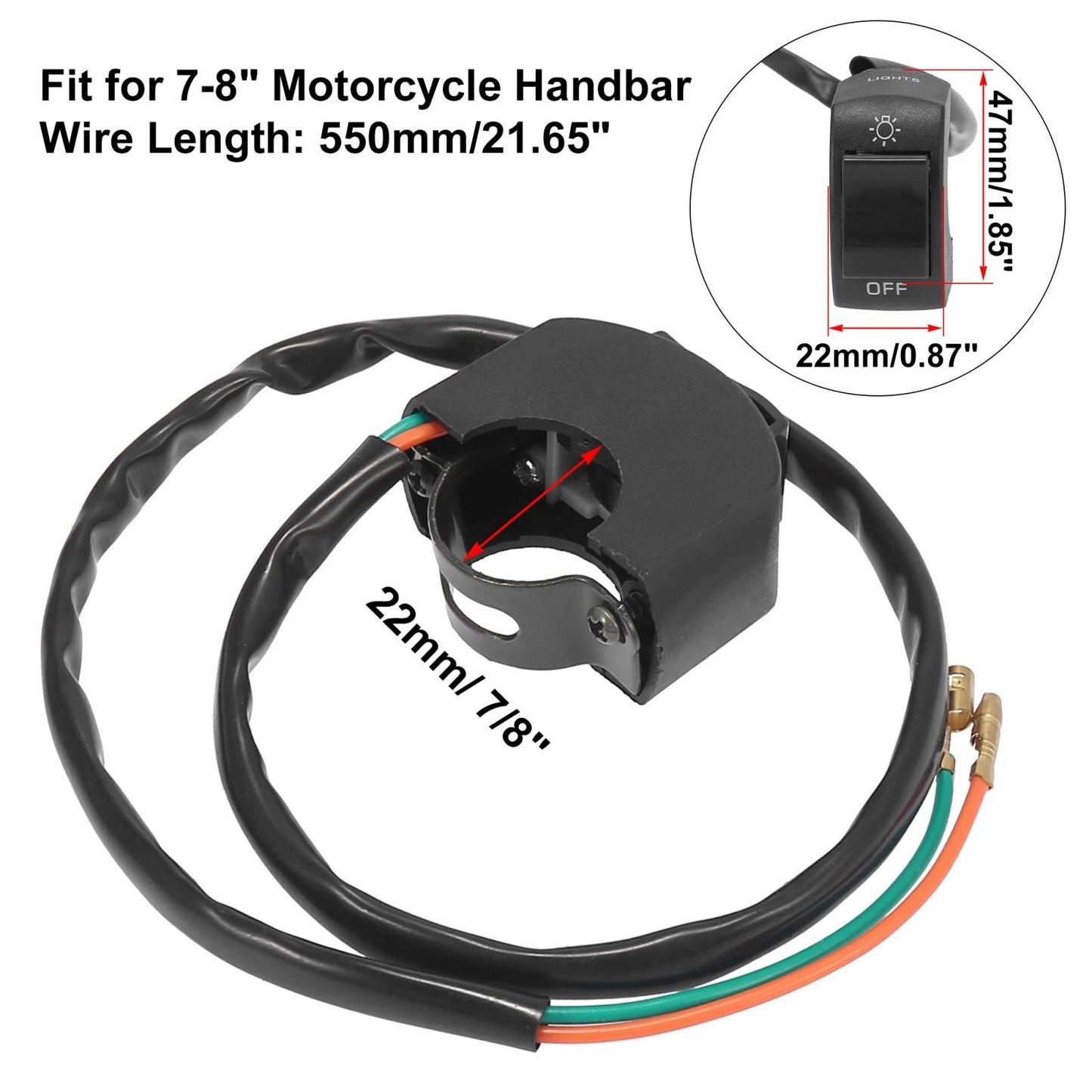 Handlebar Switch / 7/8" / Headlight Toggle for Motorcycle