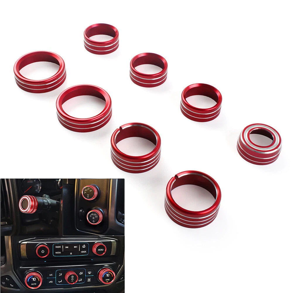 8x Air Conditioner Switch Button Knob Trim Red for Chevrolet Silverado (2014-2018)