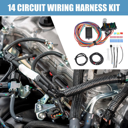 Universal 14 Circuit Wiring Harness Kit with Fuses for GM & Ford