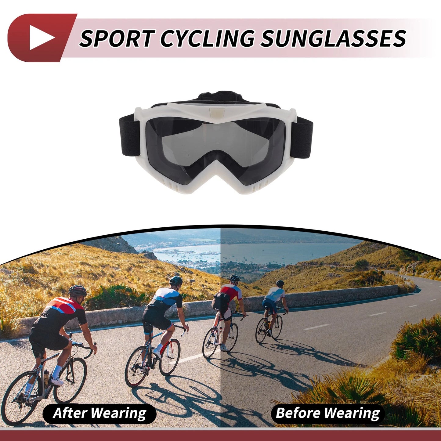 1 Pc Goggles Deep Gray Lens White Frame PC Cycling Sunglasses for Motorcycle