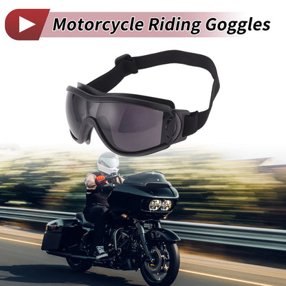 Motorcycle Riding Goggles Deep Gray Lens Black Frame PC PU Cycling Sunglasses