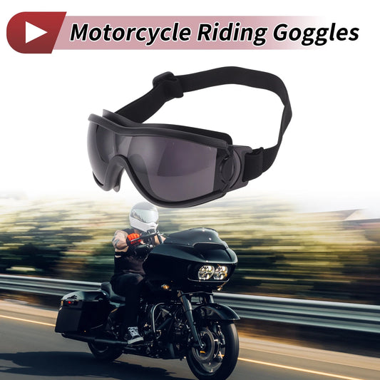 Motorcycle Riding Goggles Deep Gray Lens Black Frame PC PU Cycling Sunglasses