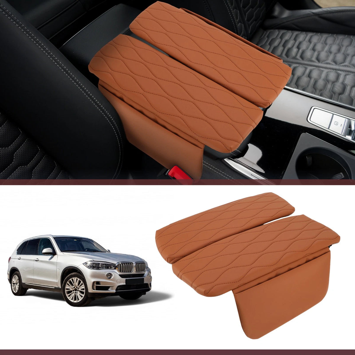 Center Console Cover for BMW X5 G05 2019-2025 Napapi PVC Armrest Cushion Brown