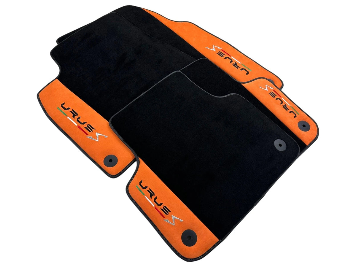 Black Floor Mats & Trunk Mats for Lamborghini Urus S 2018-2024 Orange Alcantara